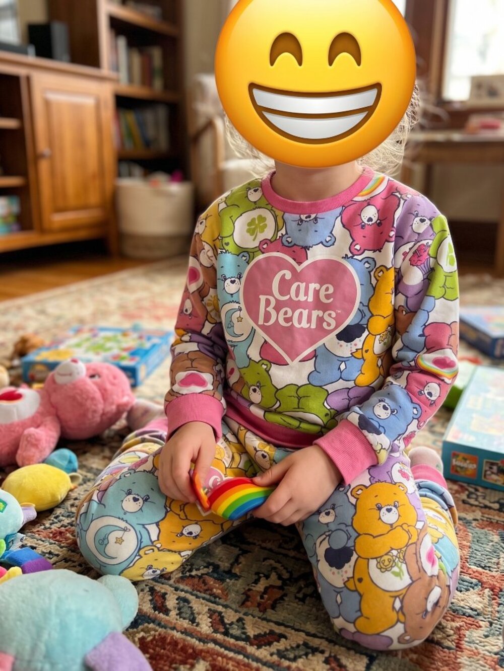Care Bears Pink-Trim Multicolor Allover Bear Sweat Suit S Top L Bottom